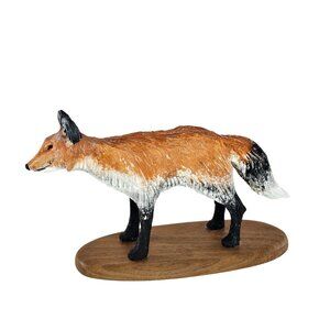 Red Fox Figurine Handcrafted From Wood With Base